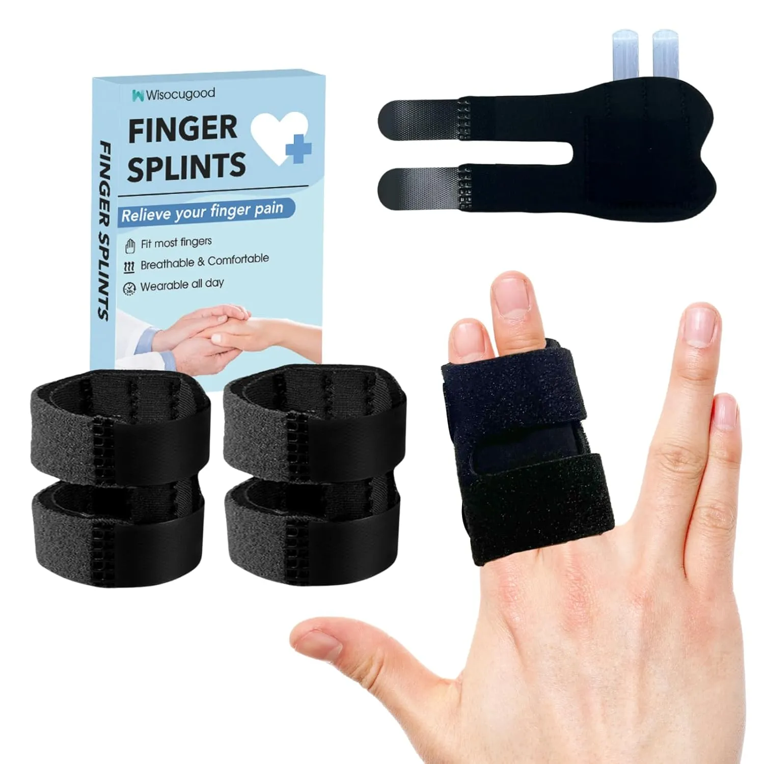 2Pcs Trigger Finger Splint with 2 Metal Bars, Thumb Finger Splint,Finger Brace,Fingers Straightening,Pain Relief,Arthritis,Suitable for double fingers,thumb, Index, Middle, Ring, Pinky Finger (Black)