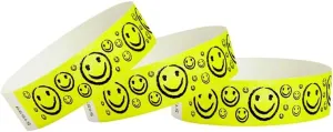 500 WristCo Yellow Smiley Face Tyvek Wristbands for Events -  x 10 - Waterproof Recyclable Comfortable Tear Resistant Paper Bracelets Wrist Bands for Concerts Festivals Admission Party