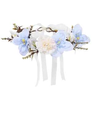 AWAYTR Leaf Flower Crown Garland Headpiece - Hair Floral Wreath Adjustable Flower Headbands for Bridal Wedding Festival Party Flower Leaves Crown (Blue)