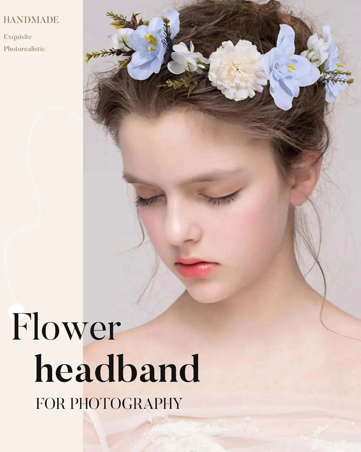 AWAYTR Leaf Flower Crown Garland Headpiece - Hair Floral Wreath Adjustable Flower Headbands for Bridal Wedding Festival Party Flower Leaves Crown (Blue)
