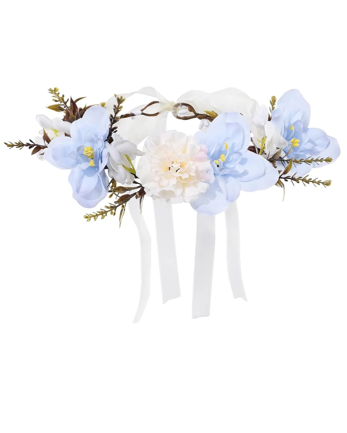 AWAYTR Leaf Flower Crown Garland Headpiece - Hair Floral Wreath Adjustable Flower Headbands for Bridal Wedding Festival Party Flower Leaves Crown (Blue)