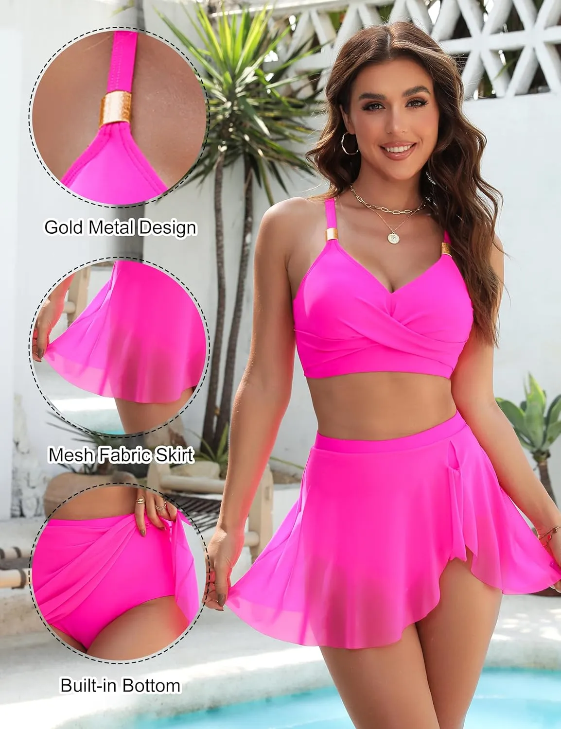 Blooming Jelly Womens High Waisted Bikini Set Gold Metal Two Piece Swimsuits Tummy Control Tie Knot 2025 Bathing Suits