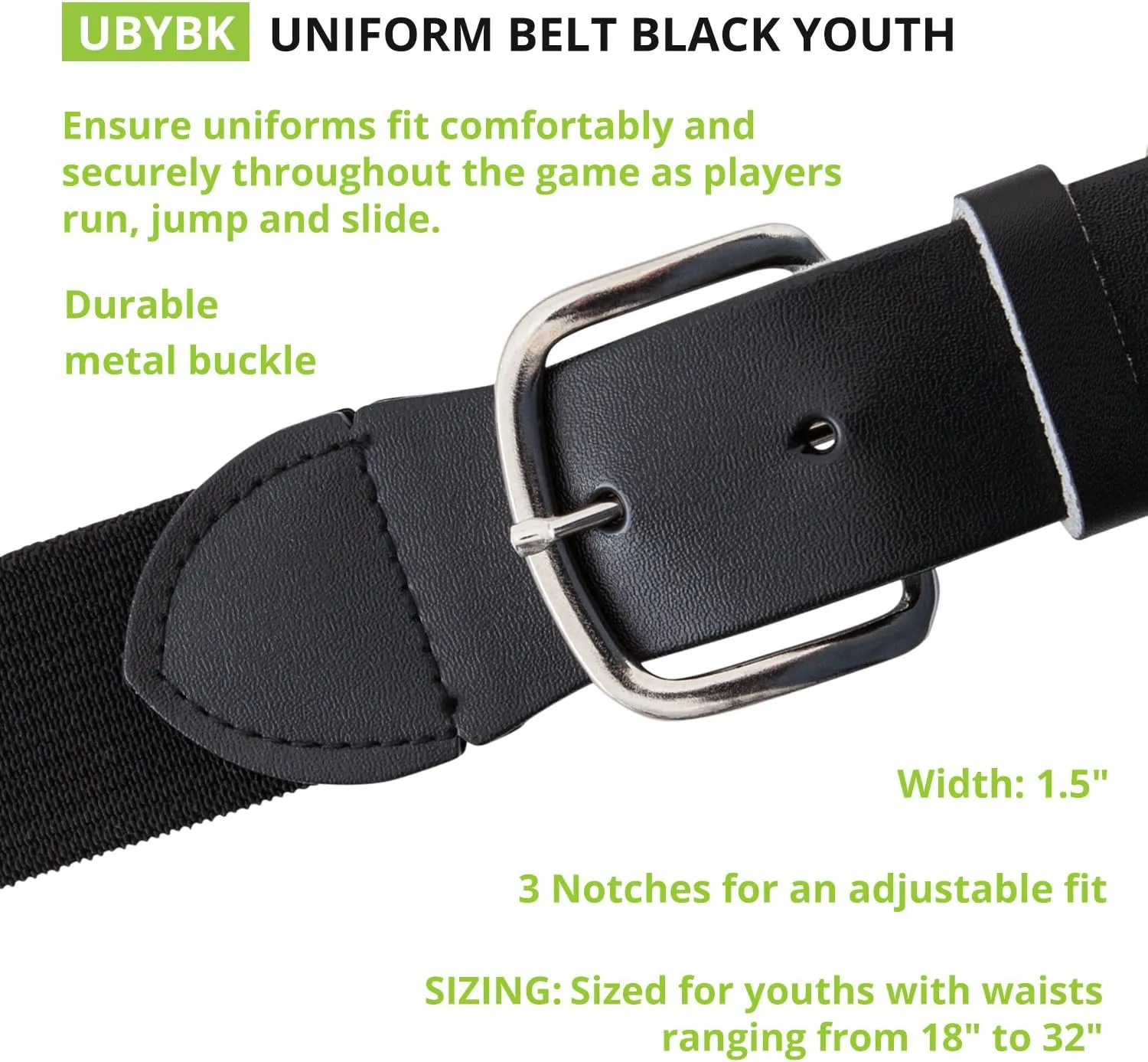 Champion Sports Uniform Adjustable Elastic Belt for Youth & Adults  1.5" Wide  for Baseball, Softball & More