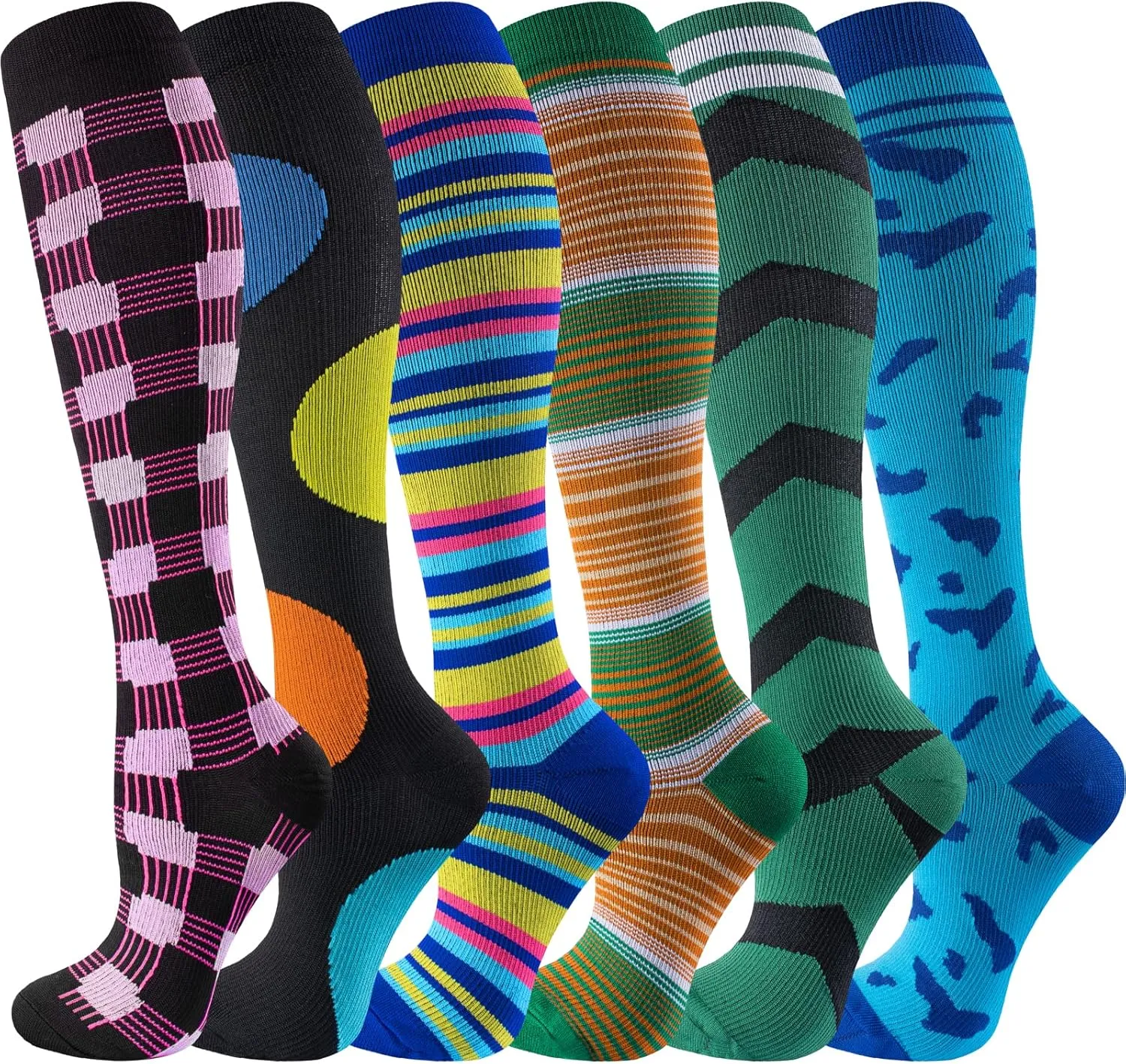 Compression Socks for Women & Men 6 Pairs Knee High Compression Socks 20-30 mmhg Best for Running,Nurse,Travel