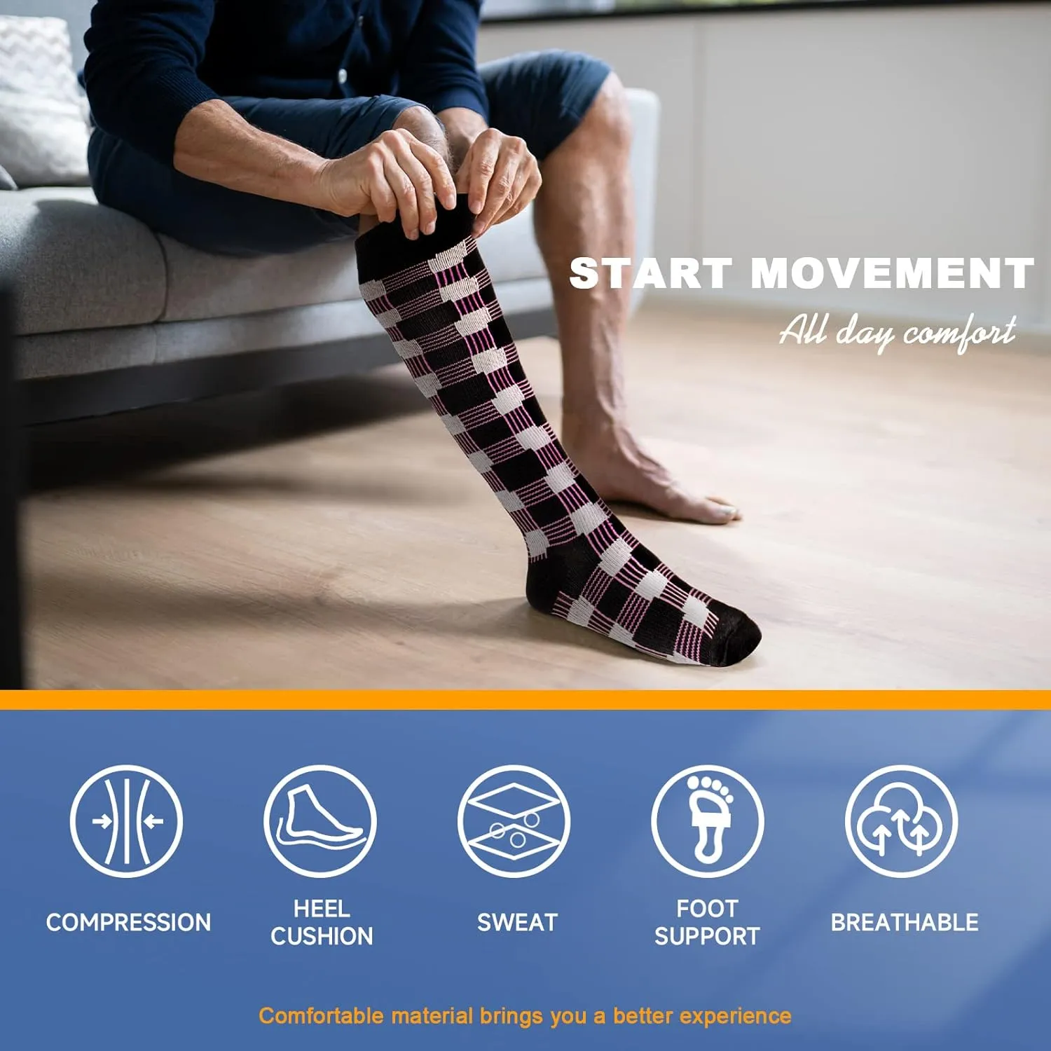 Compression Socks for Women & Men 6 Pairs Knee High Compression Socks 20-30 mmhg Best for Running,Nurse,Travel