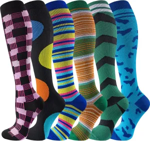 Compression Socks for Women & Men 6 Pairs Knee High Compression Socks 20-30 mmhg Best for Running,Nurse,Travel