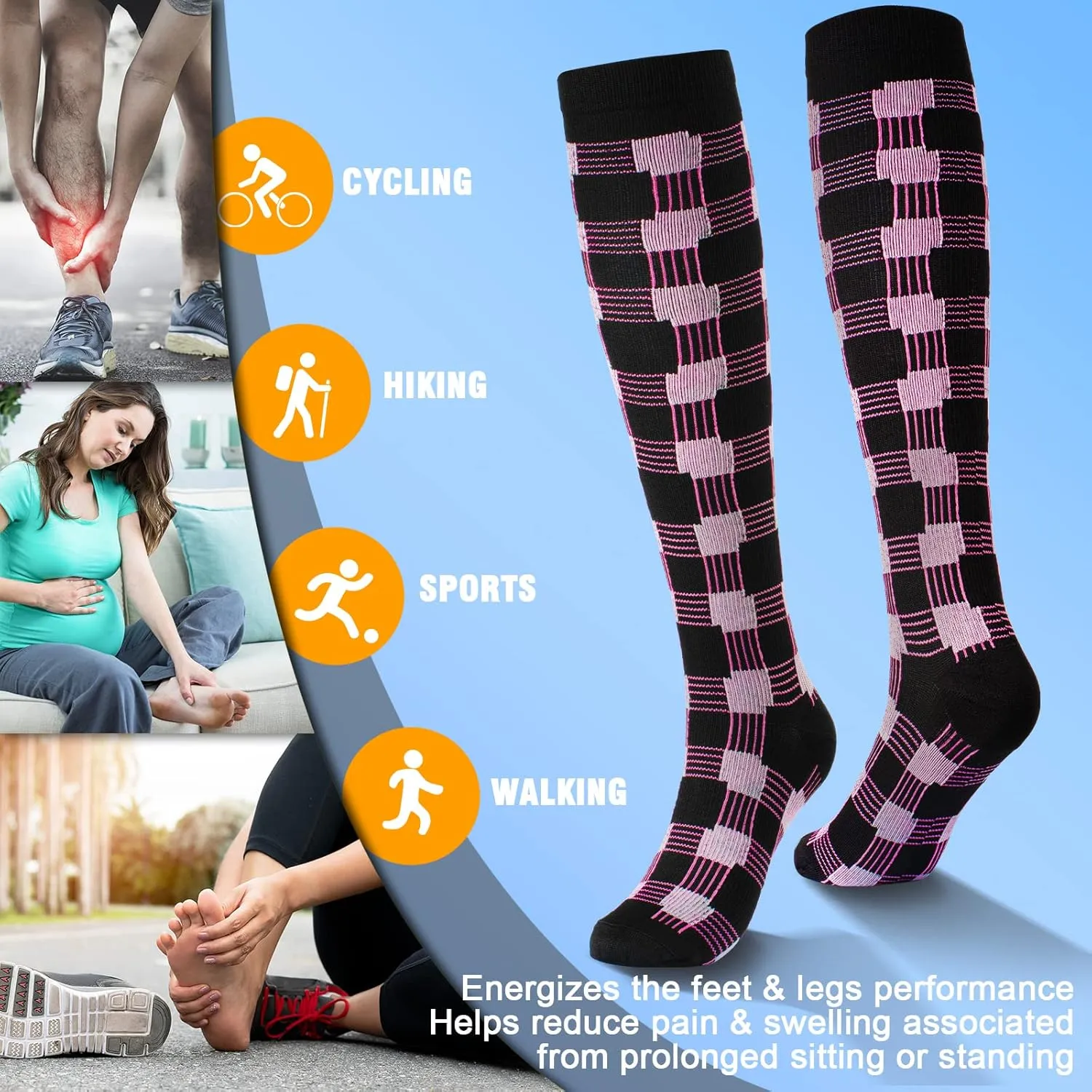 Compression Socks for Women & Men 6 Pairs Knee High Compression Socks 20-30 mmhg Best for Running,Nurse,Travel
