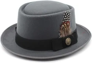 DHAEY Spring and Autumn Small Top Hat, Felt Small Brim Dome Hard Top Hat, Fashion Versatile British Style Hip-hop Jazz Hat Luopan Caps & Hats (Color : Gris, Size : 56-58cm)