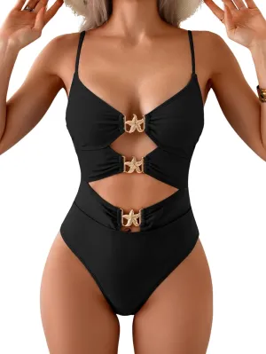 Eomenie One Piece Swimsuit for Women Cutout Monokini Sexy Bathing Suit Metal Swim Suit