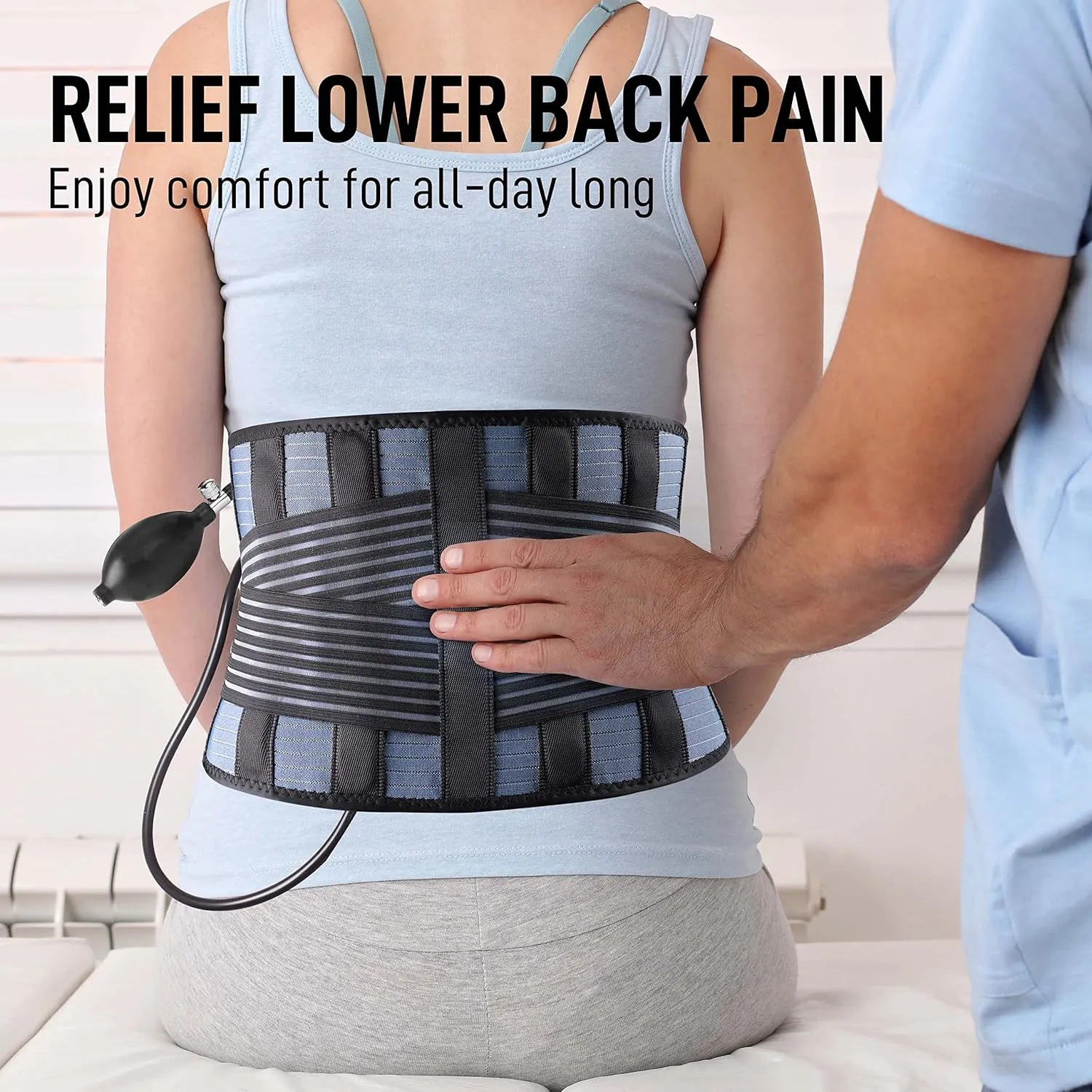 FEATOL Back Brace with Inflatable Pad for Men Women Lower Back Pain Relief, Heavy Lifting,Scoliosis and Herniated Disc Breathable Back Support Belt L/XL fits 29"-37
