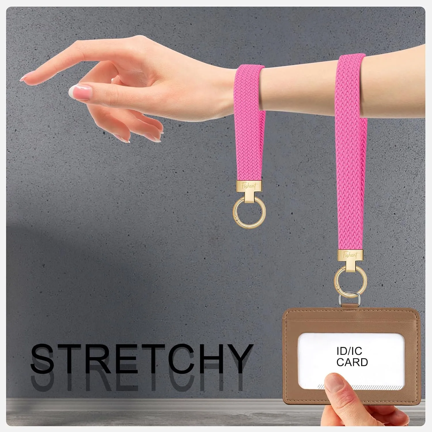 Fishent Stretchy Wristlet Keychain, Cute Key Chain, Woven Wrist Lanyard for Car Keys with 3 Keyrings and D-ring for Women Men