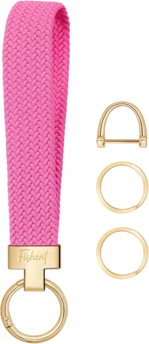 Fishent Stretchy Wristlet Keychain, Cute Key Chain, Woven Wrist Lanyard for Car Keys with 3 Keyrings and D-ring for Women Men