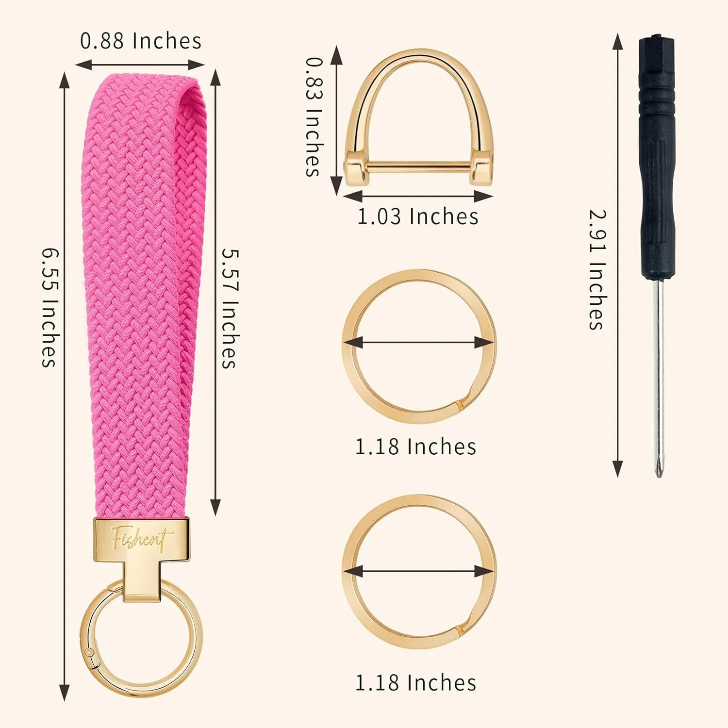 Fishent Stretchy Wristlet Keychain, Cute Key Chain, Woven Wrist Lanyard for Car Keys with 3 Keyrings and D-ring for Women Men
