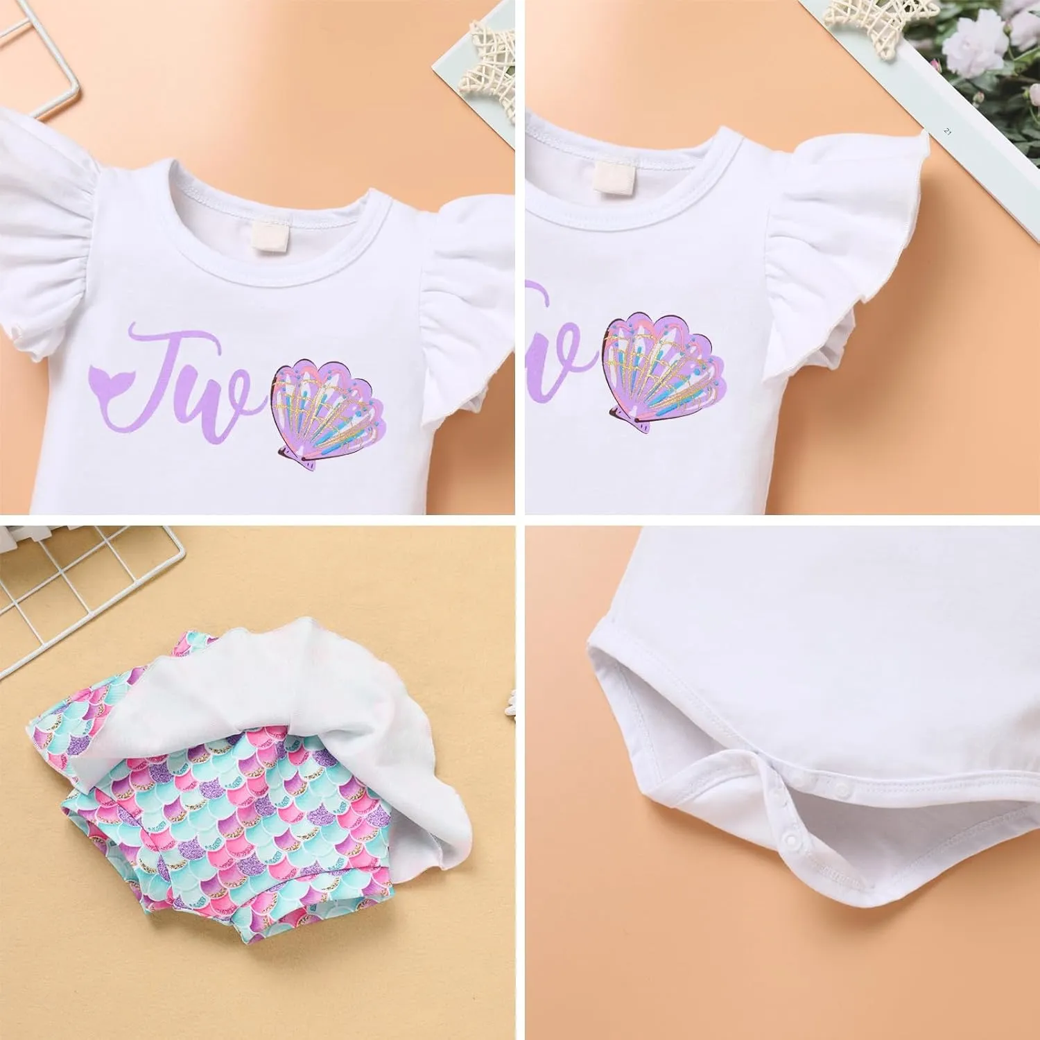 IMEKIS Baby Girls 1st Birthday Outfit Sunflower Peach Romper   Ruffled Shorts   Headband Set for Cake Smash Photo Shoot