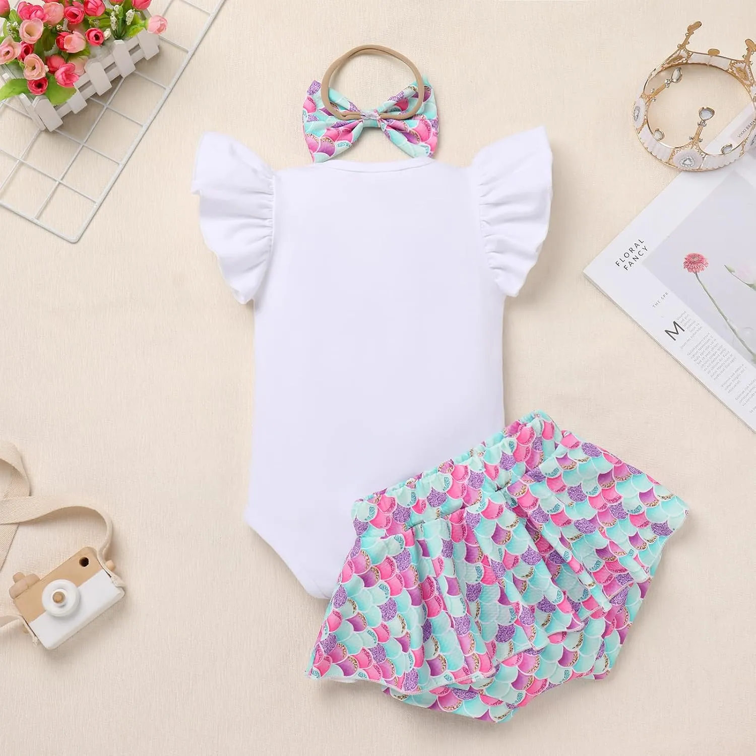IMEKIS Baby Girls 1st Birthday Outfit Sunflower Peach Romper   Ruffled Shorts   Headband Set for Cake Smash Photo Shoot