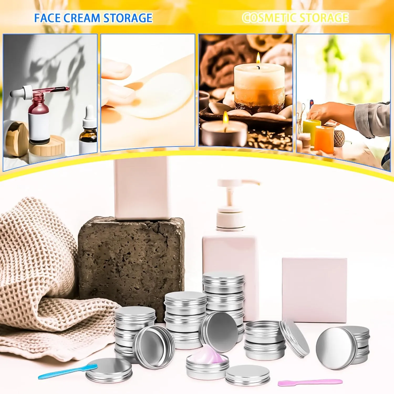 MotBach 24 Pack 0.5oz Tin Jars, 15ml Metal Tin cans, 1/2 Ounce Aluminum tin can jar Containers with Lid for Lotion Bars, Beard Balm, Spices, Salve, Balms, Toiletries, Creams, Samples, Makeup Cosmetic