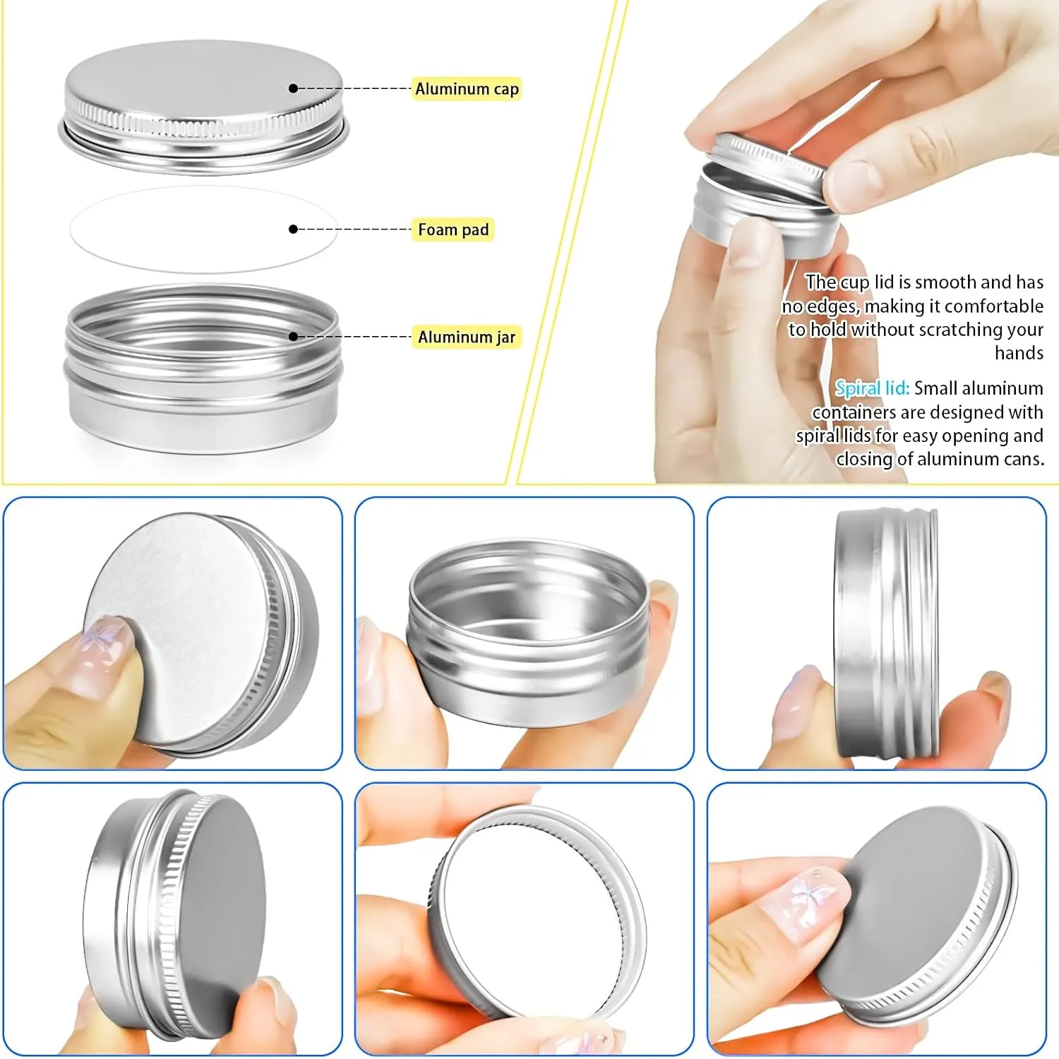 MotBach 24 Pack 0.5oz Tin Jars, 15ml Metal Tin cans, 1/2 Ounce Aluminum tin can jar Containers with Lid for Lotion Bars, Beard Balm, Spices, Salve, Balms, Toiletries, Creams, Samples, Makeup Cosmetic
