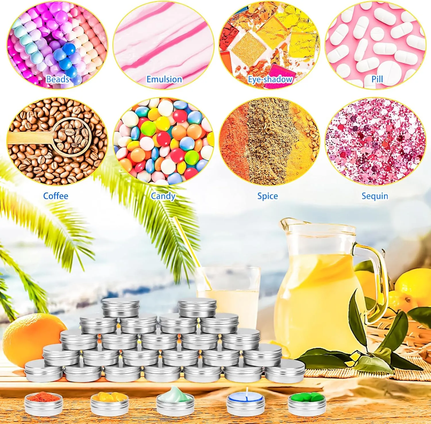 MotBach 24 Pack 0.5oz Tin Jars, 15ml Metal Tin cans, 1/2 Ounce Aluminum tin can jar Containers with Lid for Lotion Bars, Beard Balm, Spices, Salve, Balms, Toiletries, Creams, Samples, Makeup Cosmetic