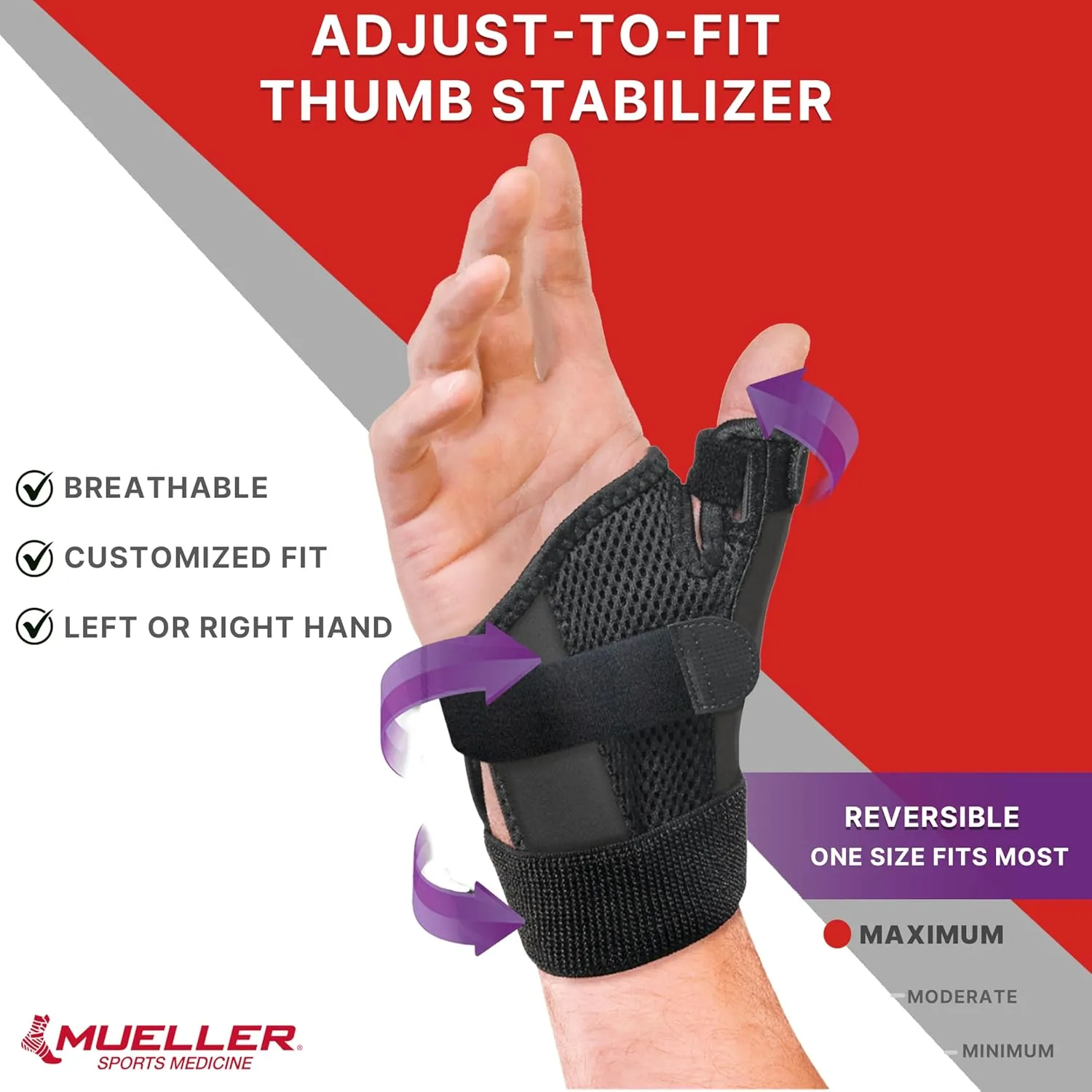 MUELLER Sports Medicine Adjust-to-Fit Thumb Stabilizer, Spica Splint, Thumb Pain Relief Brace for Men and Women, Ideal for De Quervain's Tenosynovitis, Arthritis, Sprains, Fits Right or Left