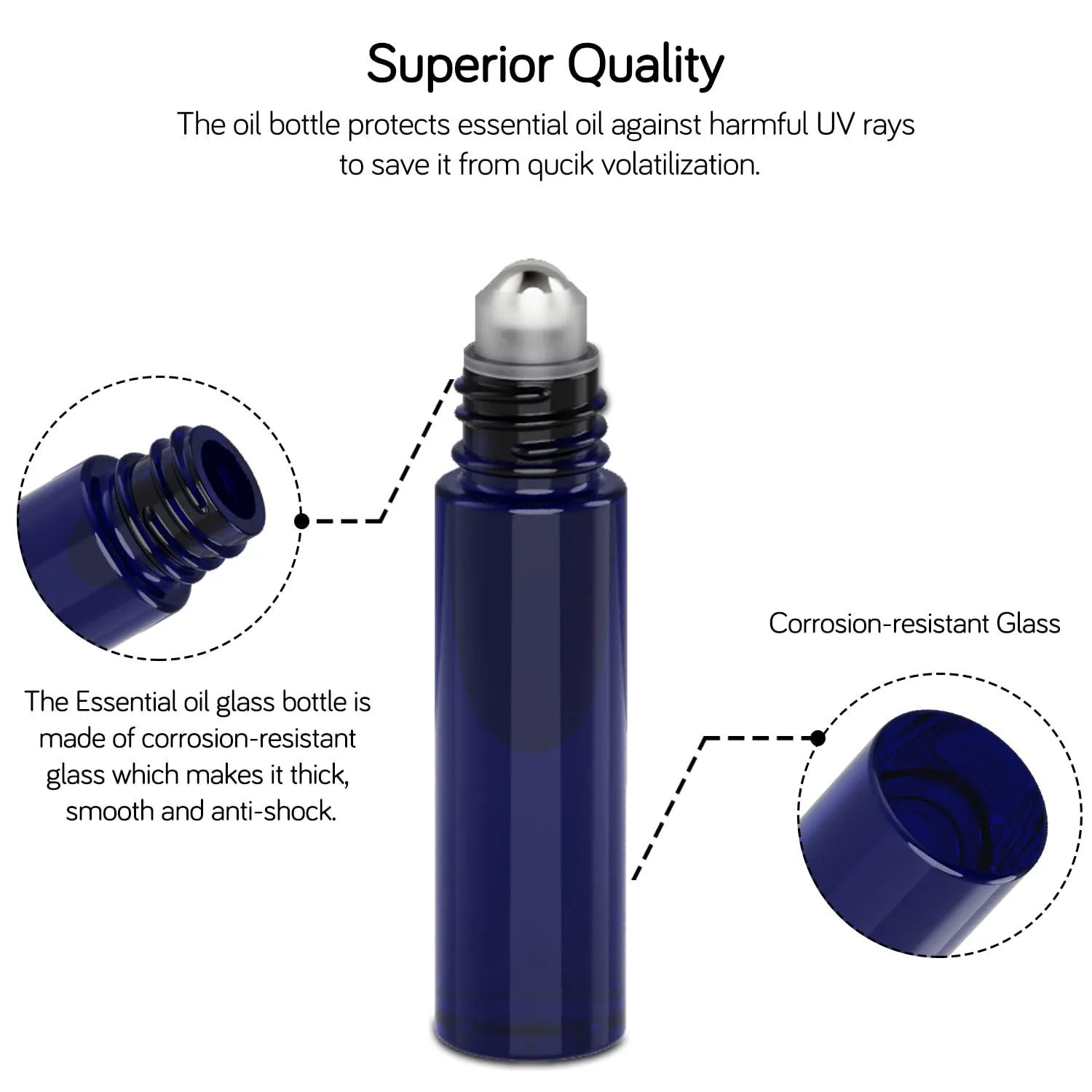 PrettyCare 6 pcs, 10 ml Roller Bottles for Essential Oil with Stainless Steel Roller Ball - Refillable Leak-proof Empty Thick Amber & Blue Glass Roll on Bottles with Black Caps for Travel, Perfume