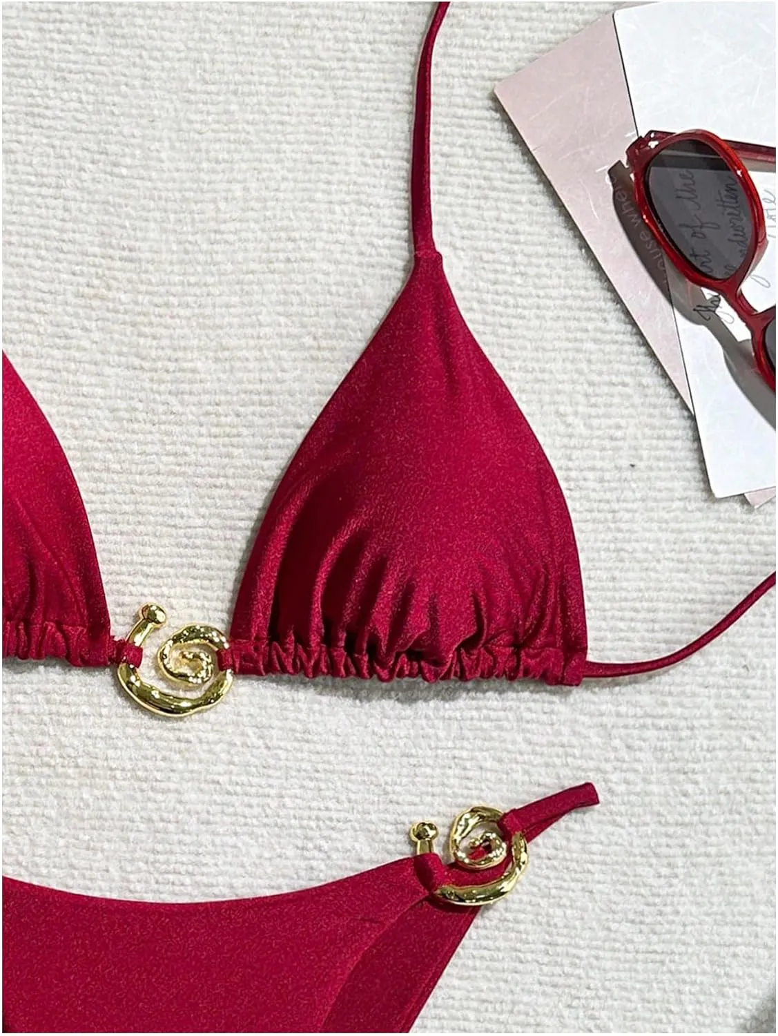 SHENHE Women's Thong Bikini Set Halter 2 Piece Swimsuit Triangle Metal Ring Bathing Suits