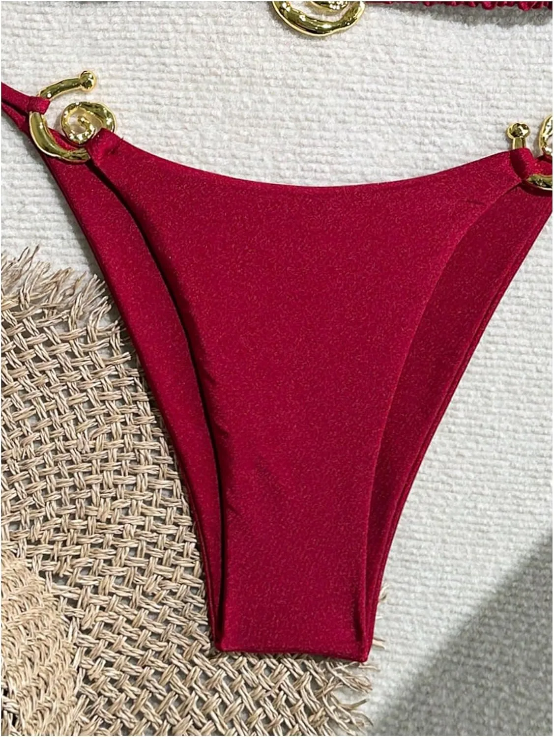 SHENHE Women's Thong Bikini Set Halter 2 Piece Swimsuit Triangle Metal Ring Bathing Suits