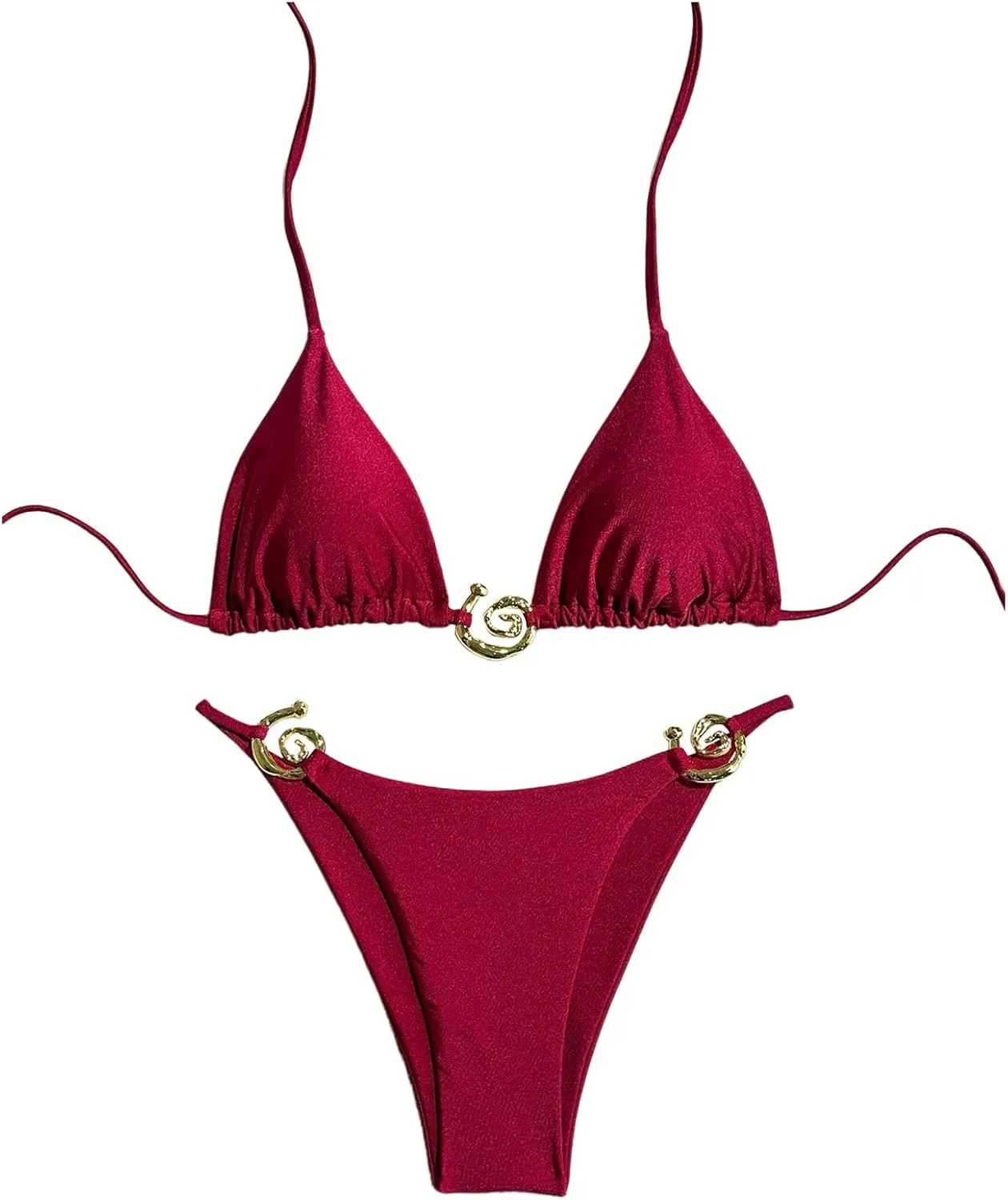 SHENHE Women's Thong Bikini Set Halter 2 Piece Swimsuit Triangle Metal Ring Bathing Suits