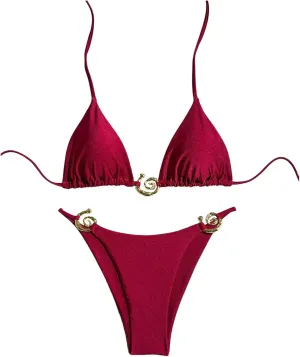 SHENHE Women's Thong Bikini Set Halter 2 Piece Swimsuit Triangle Metal Ring Bathing Suits