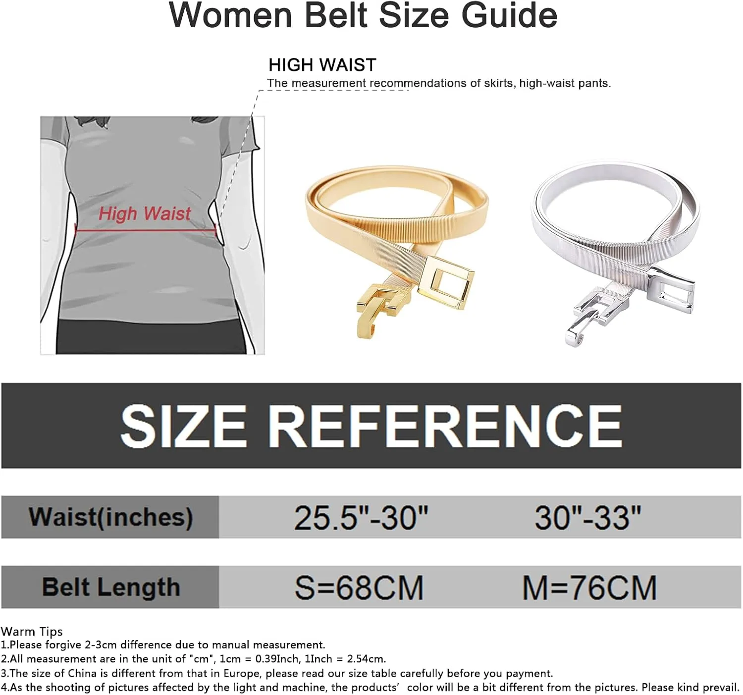 Skinny Waist Belt of Women Elastic Metal Stretch Chain Belt Gold and Silver