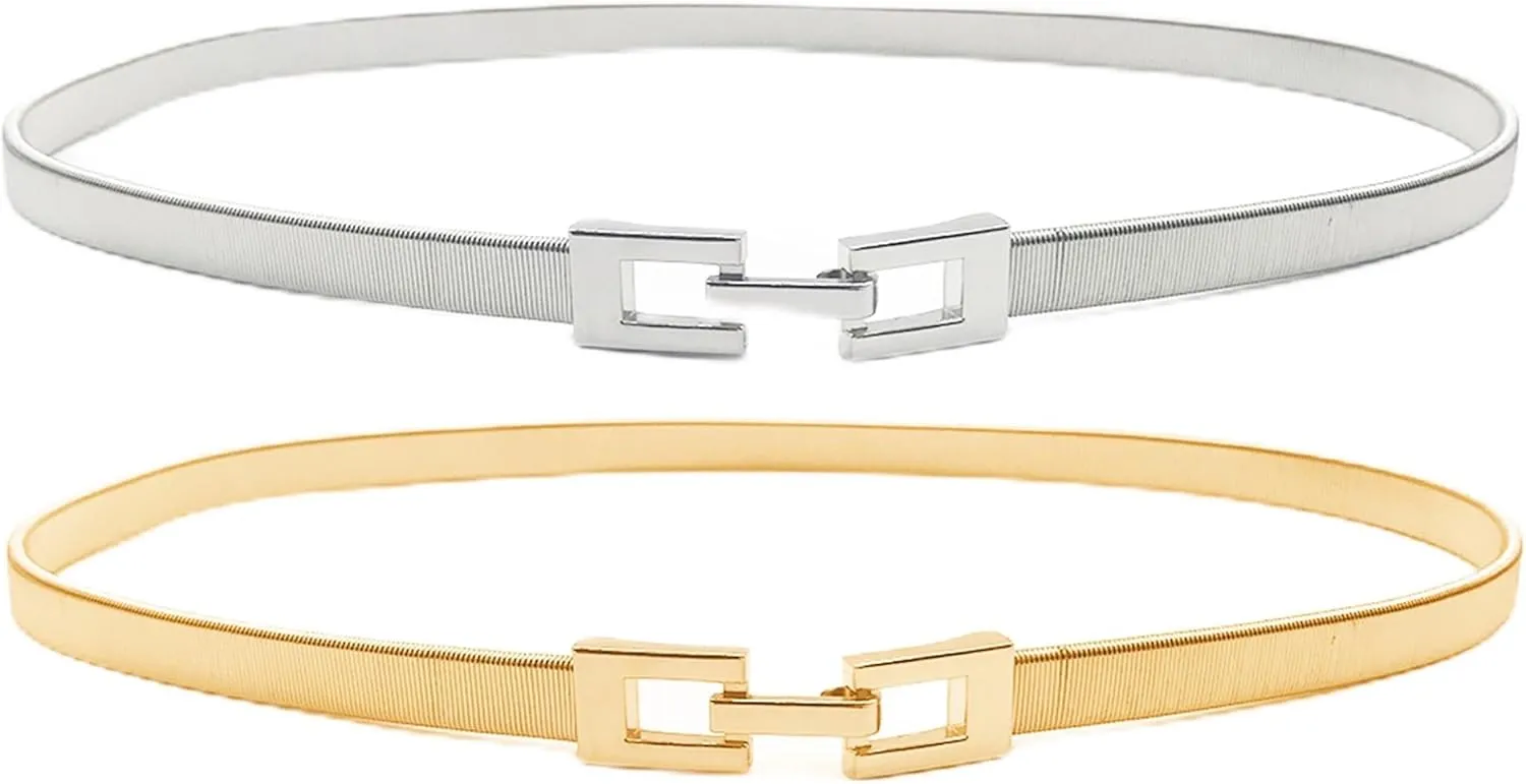 Skinny Waist Belt of Women Elastic Metal Stretch Chain Belt Gold and Silver