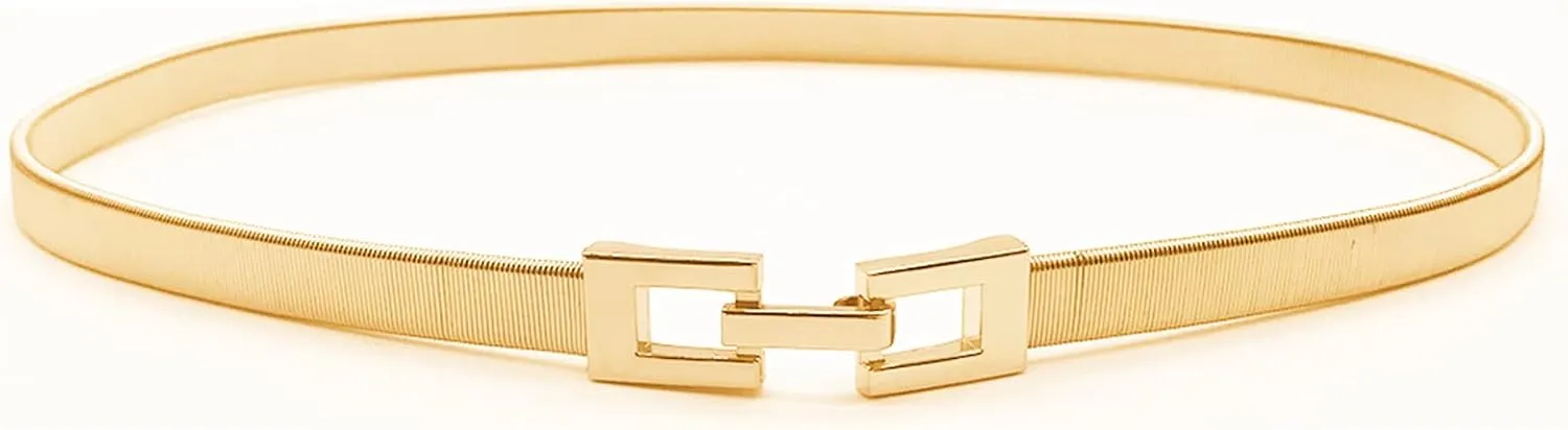Skinny Waist Belt of Women Elastic Metal Stretch Chain Belt Gold and Silver