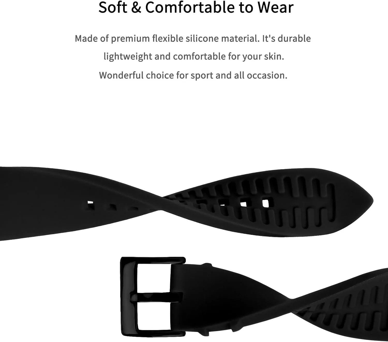 TStrap Silicone Watch Band for Men - Black Quick Release Watch Band for Women Soft - Waterproof Smart Watch Bracelet Clasp - Correa de Silicona para Reloj Replacement - 18mm 19mm 20mm 21mm 22mm 24mm