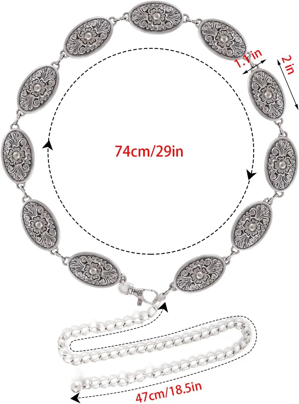 Western Metal Concho Belt for Women Cowgirl Boho Turquoise Chain Belts for Dresses Jeans Country Concert Outfit