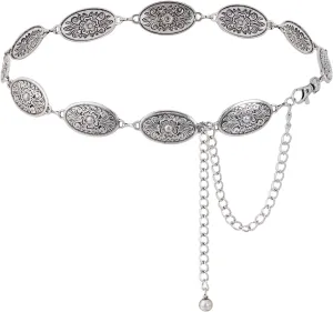 Western Metal Concho Belt for Women Cowgirl Boho Turquoise Chain Belts for Dresses Jeans Country Concert Outfit