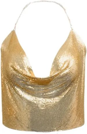 Women's Metallic Sequin Glitter Vest with Deep V-Neck Evening Party Shirt Crop Tank Tops Silver/Gold(50 * 30CM)