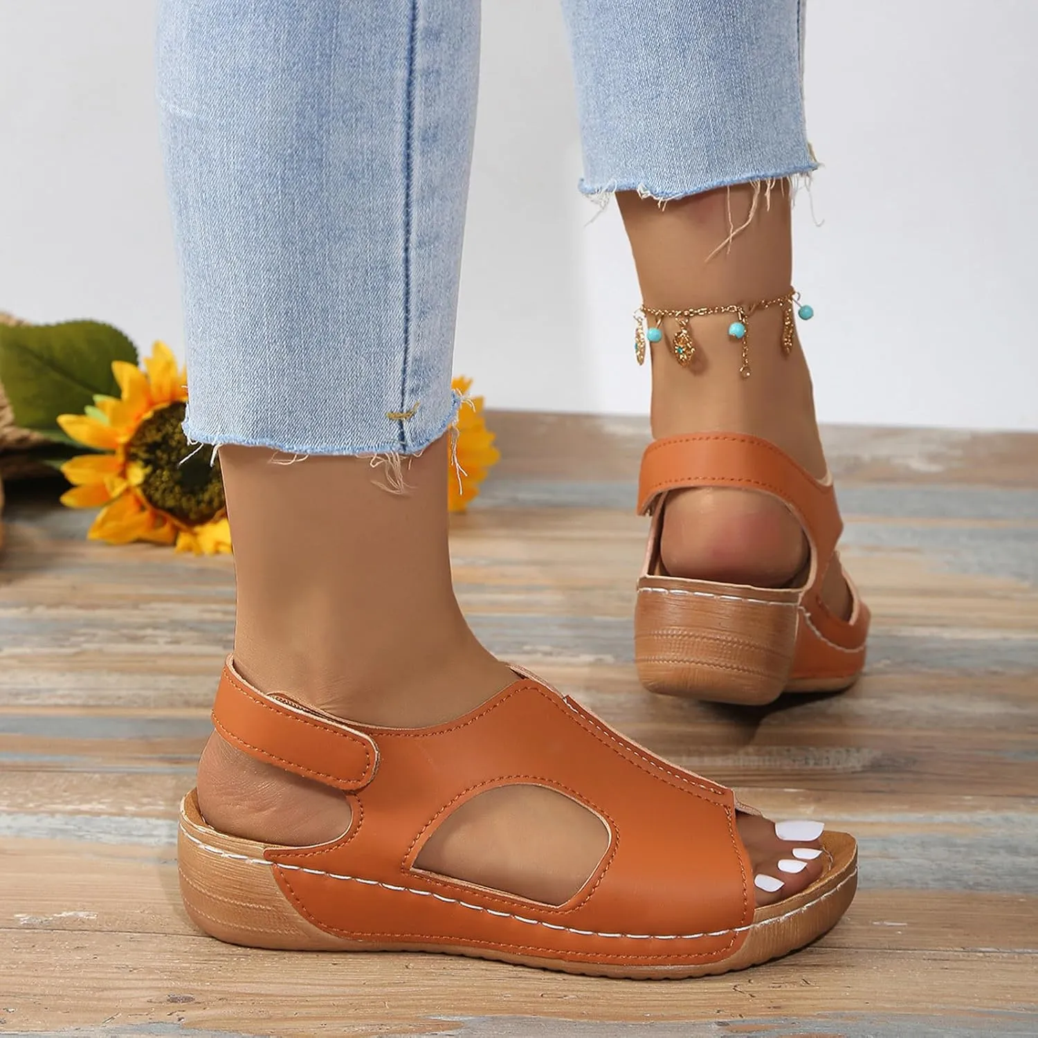 Women's Wedge Sandals Orthotic Comfort Dressy Summer Sandal Ankle Strap Casual Walking Wedges Platform Slip On Shoes