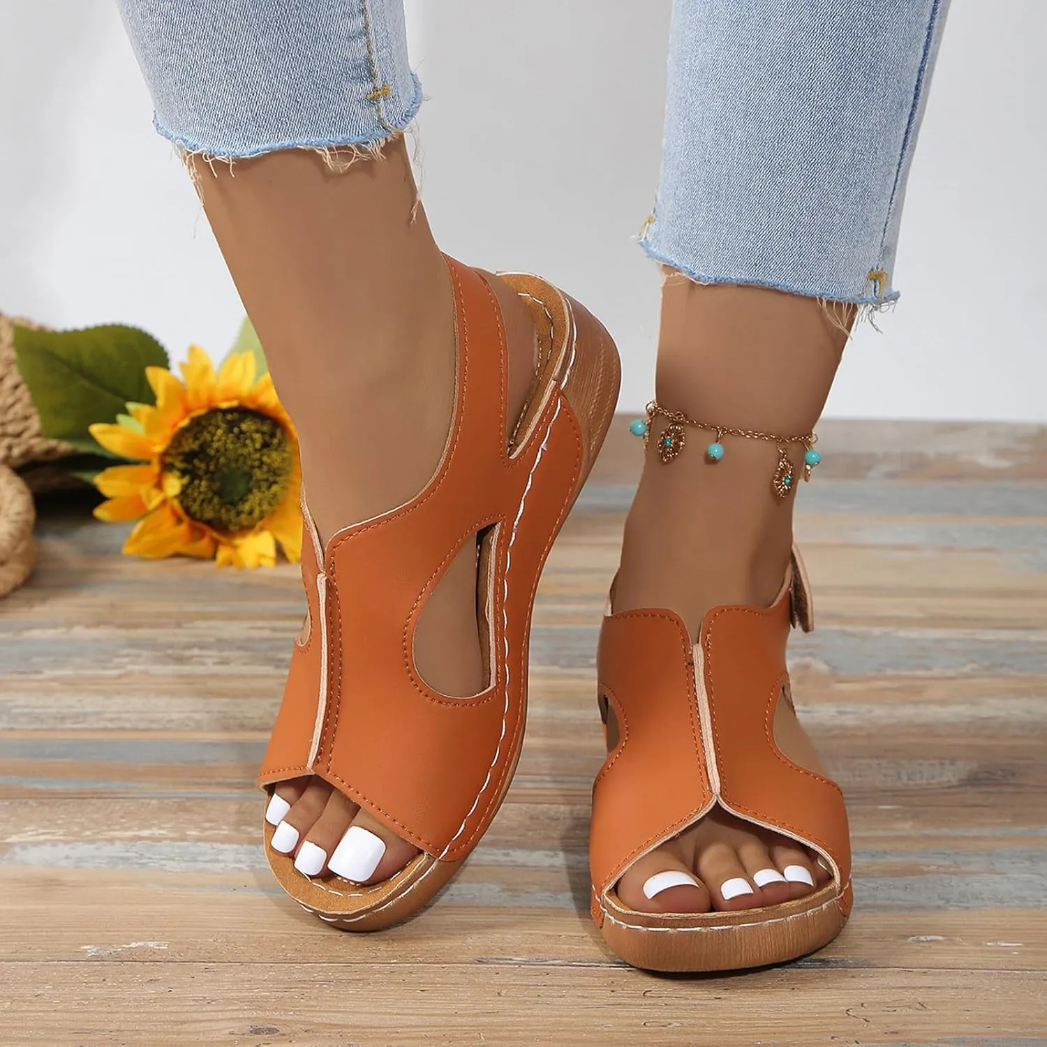 Women's Wedge Sandals Orthotic Comfort Dressy Summer Sandal Ankle Strap Casual Walking Wedges Platform Slip On Shoes