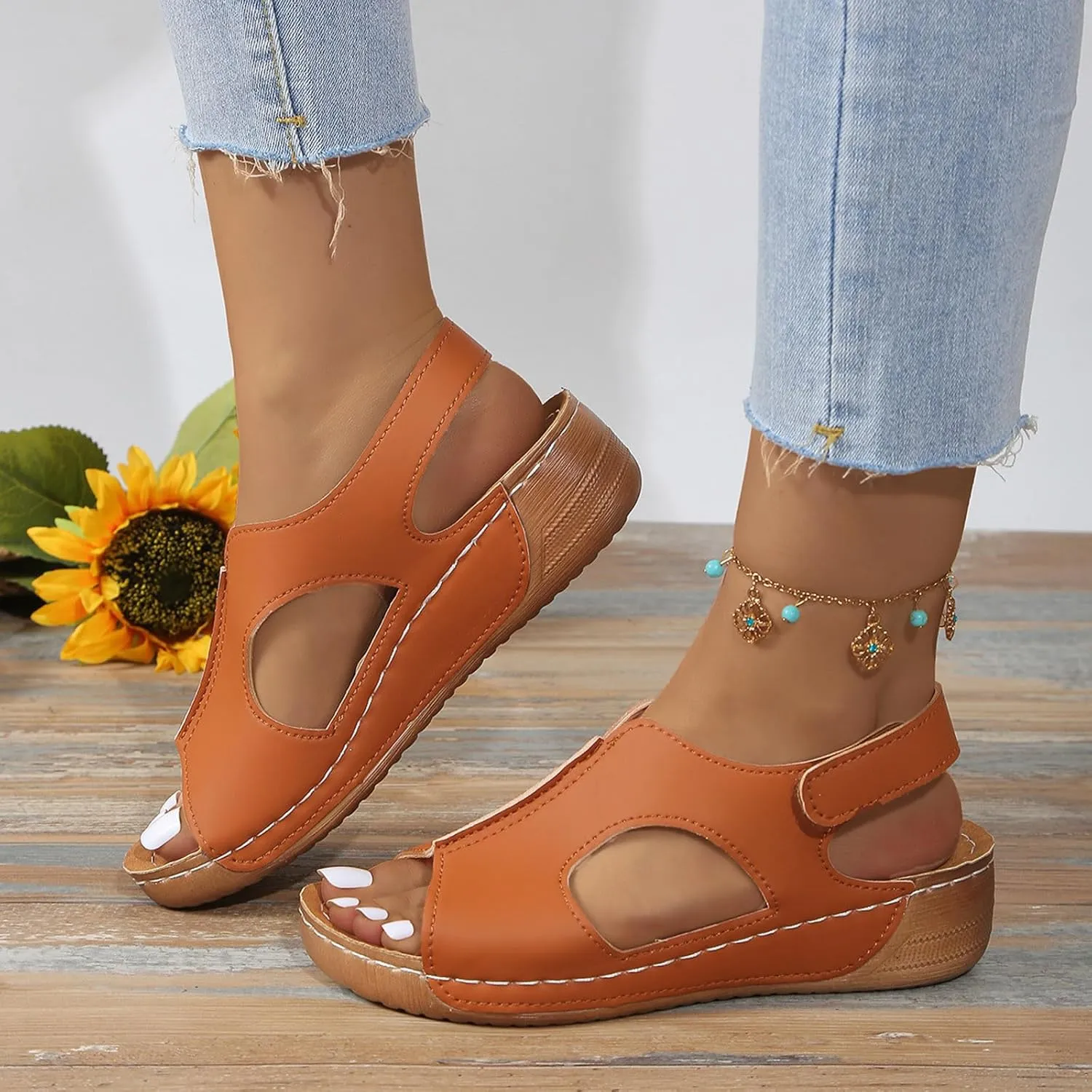 Women's Wedge Sandals Orthotic Comfort Dressy Summer Sandal Ankle Strap Casual Walking Wedges Platform Slip On Shoes